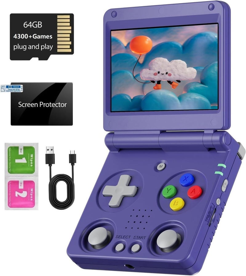 Voacle RG34XXSP Foldable Retro Handheld Game Console , 3.4 Inch IPS Screen Linux System Sunken Dual Joystick Built-in 64G TF Card 5000+ Games Handheld Emulator Support 5G WiFi Bluetooth TV Output(Indigo) - Image 1